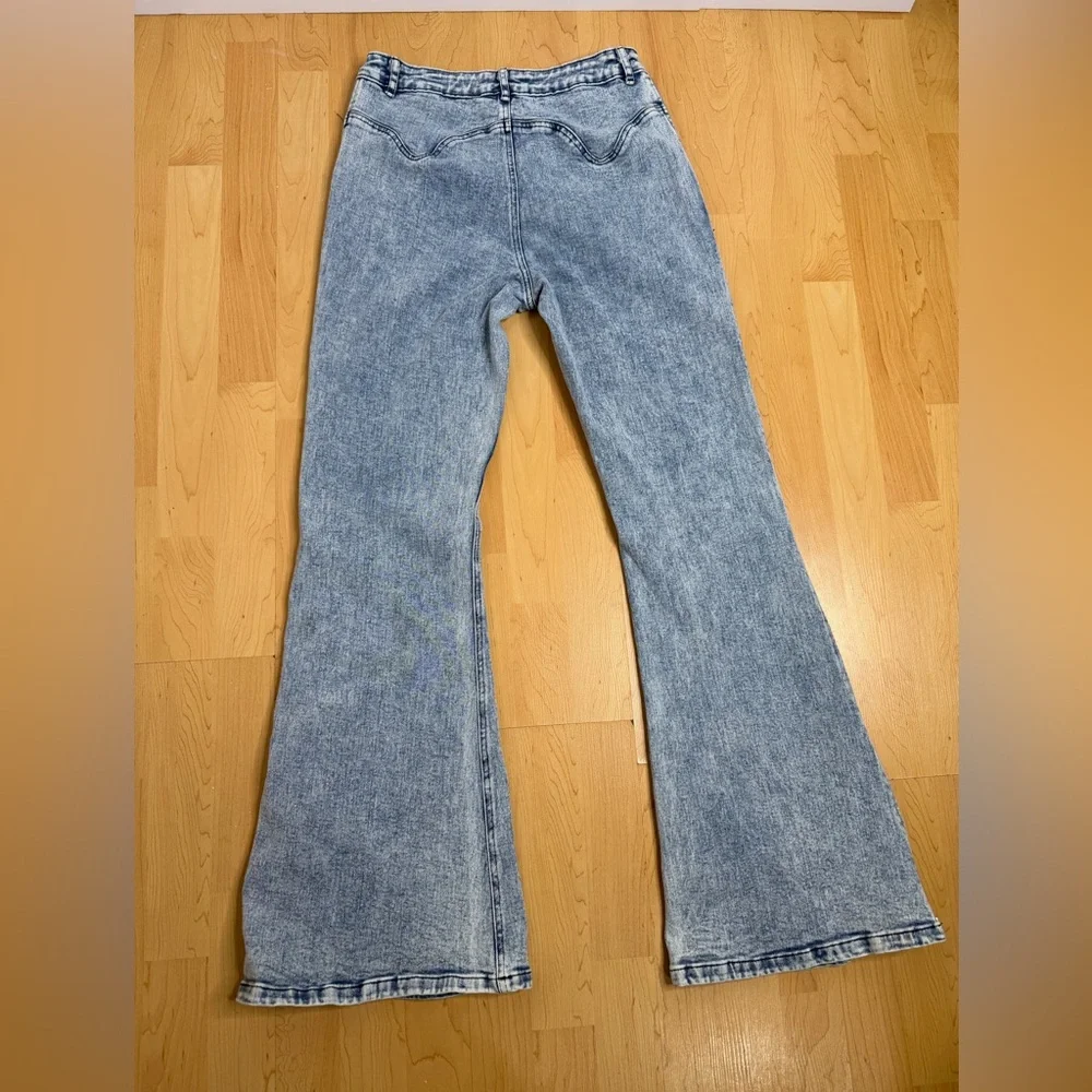 VEES Y2K Patchwork Flare Jeans Side Zipper Bell Bottom High Rise Festival - Picture 3 of 12